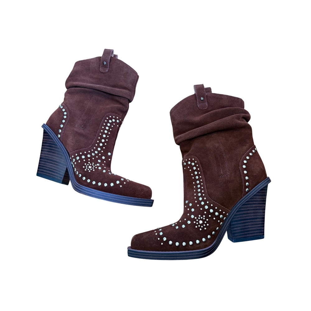 Jessica Simpson Women's Larna Western Studded Boots In brown leather suede